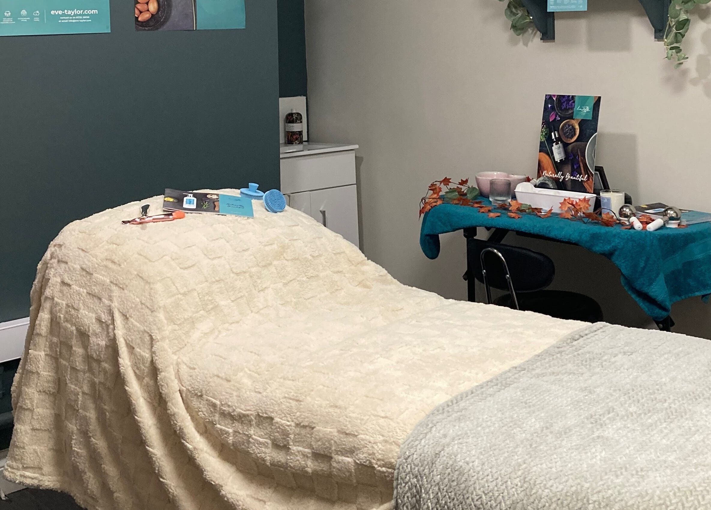 Tranquil treatment room at Bliss & Beauty by Nikki at Serenity in Leek, England, GB, showcasing cozy ambiance.