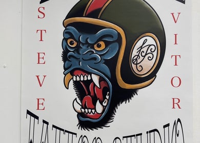 Bold tattoo design art on the wall at Sierra's Tattoos, Moncton, New Brunswick, CA.