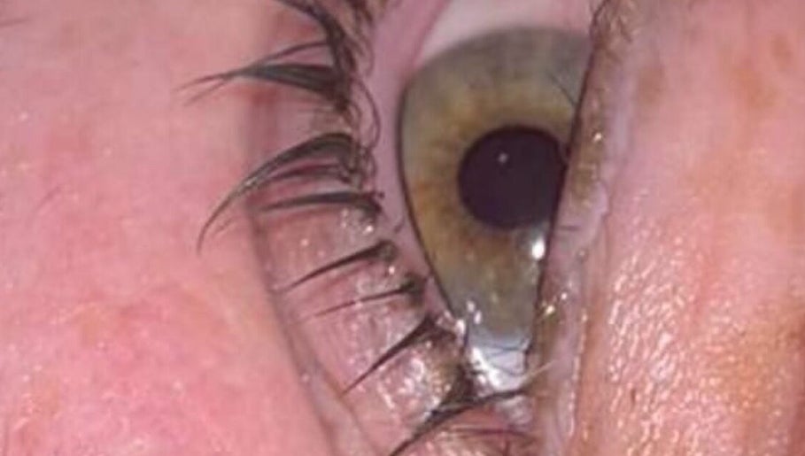 Closeup of eye with enhanced lashes at TheBeautyHut, Atherton, England, GB.