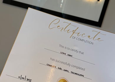 Certificate at Nails by Leah Rose, showcasing expertise in nail design, Dinnington, England, GB.