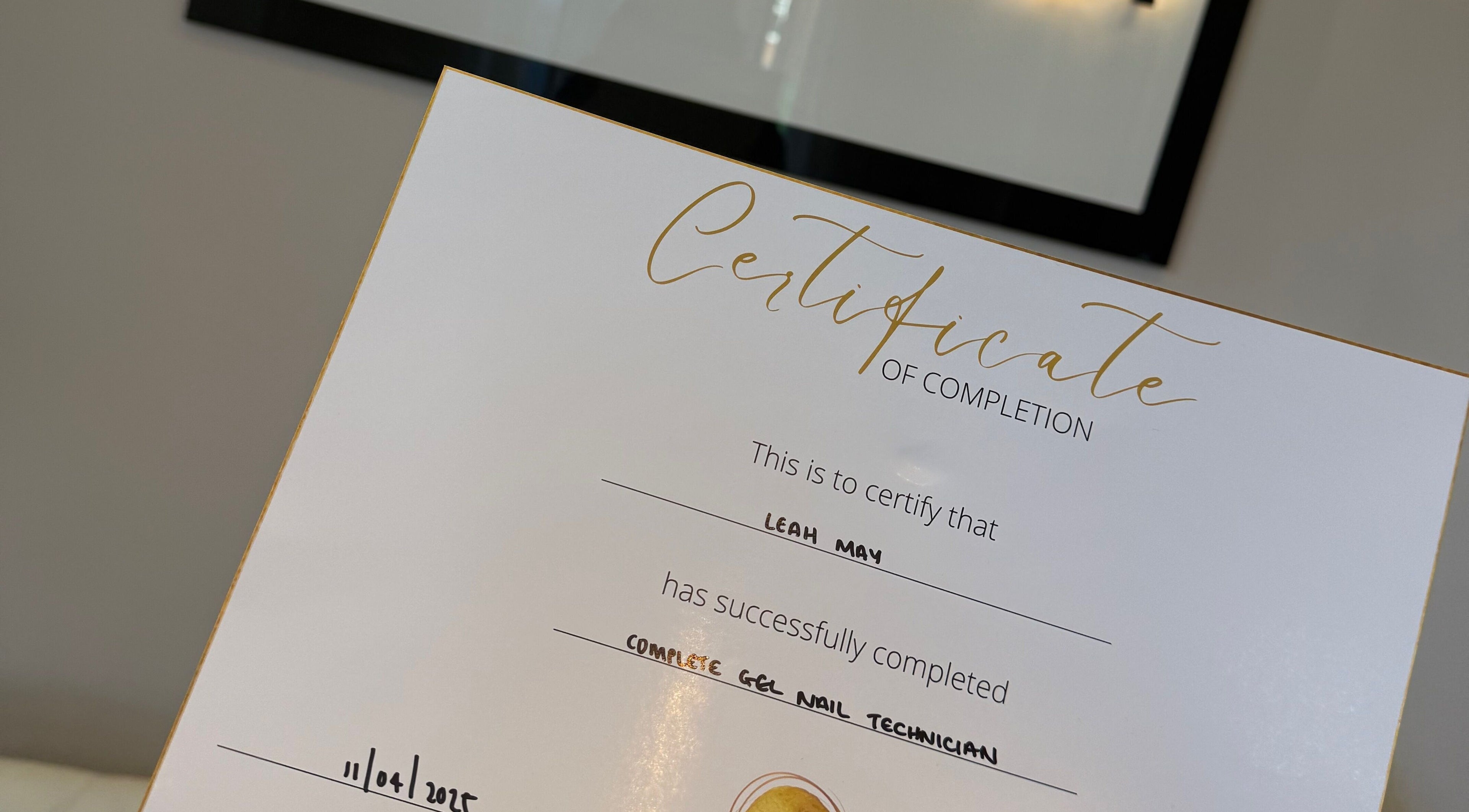 Certification of Leah May - Artistry at Dinnington, England, GB, showcasing beauty and expertise.