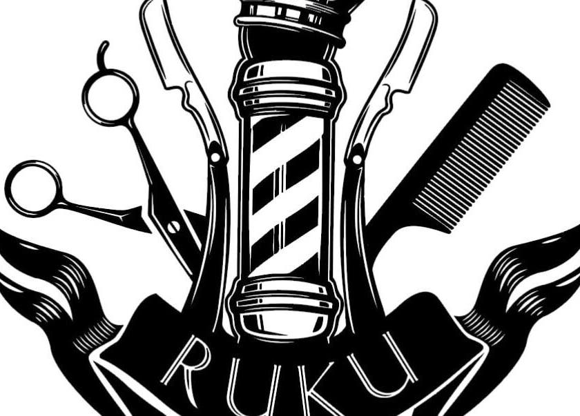 Iconic barber tools logo of Ruku Barbers, Wellington, Wellington Region, NZ, featuring scissors and comb.