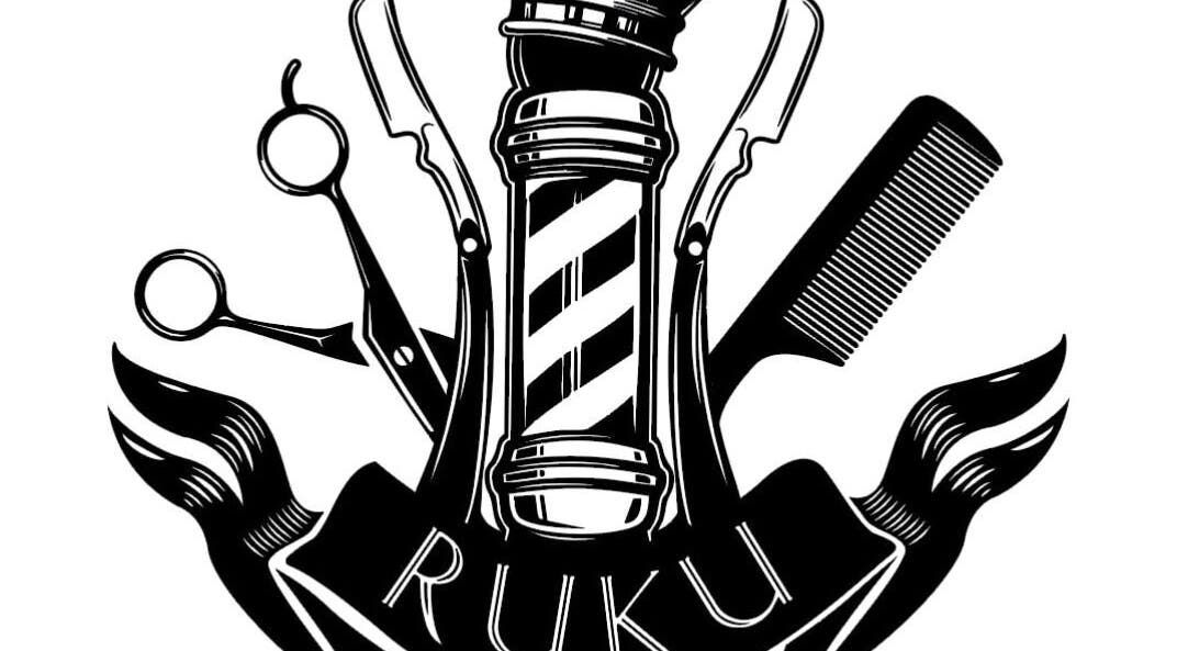 Iconic barber tools logo of Ruku Barbers, Wellington, Wellington Region, NZ, featuring scissors and comb.