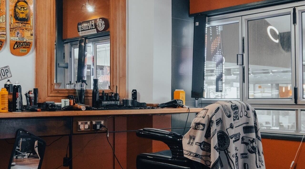 Modern barber chair and tools at Ruku Barbers, Wellington, Wellington Region, NZ.