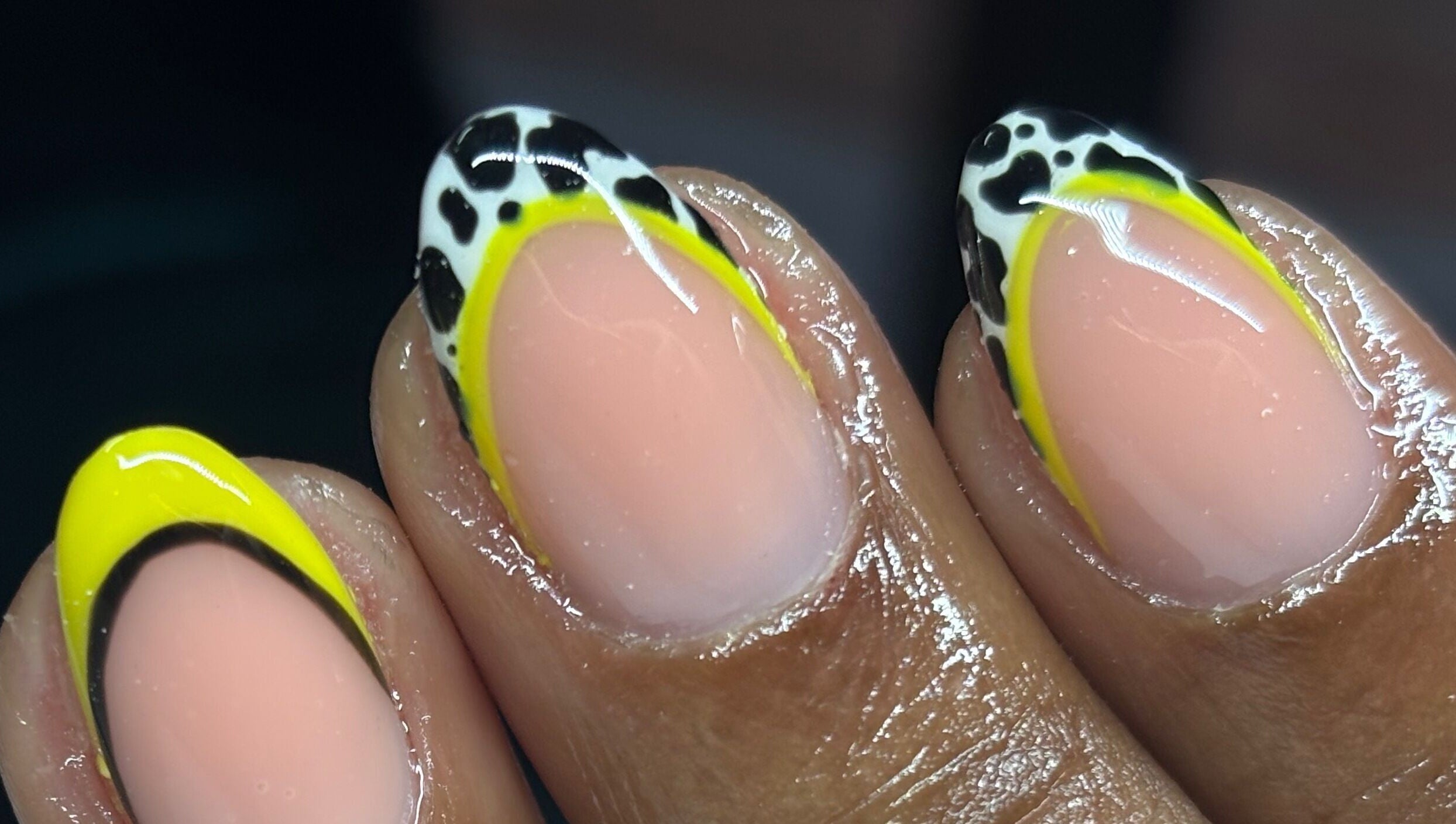 Stylish nail art with yellow and black design at Beauty Garden by Botshelo, Rustenburg, North West, ZA.
