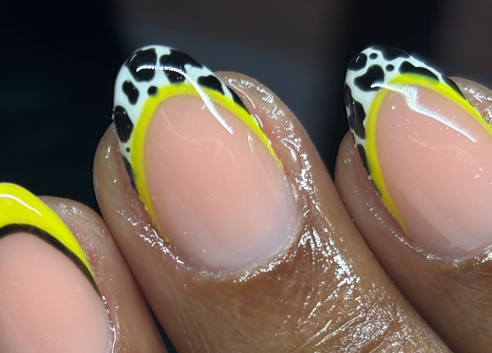 Stylish nail art with yellow and black design at Beauty Garden by Botshelo, Rustenburg, North West, ZA.