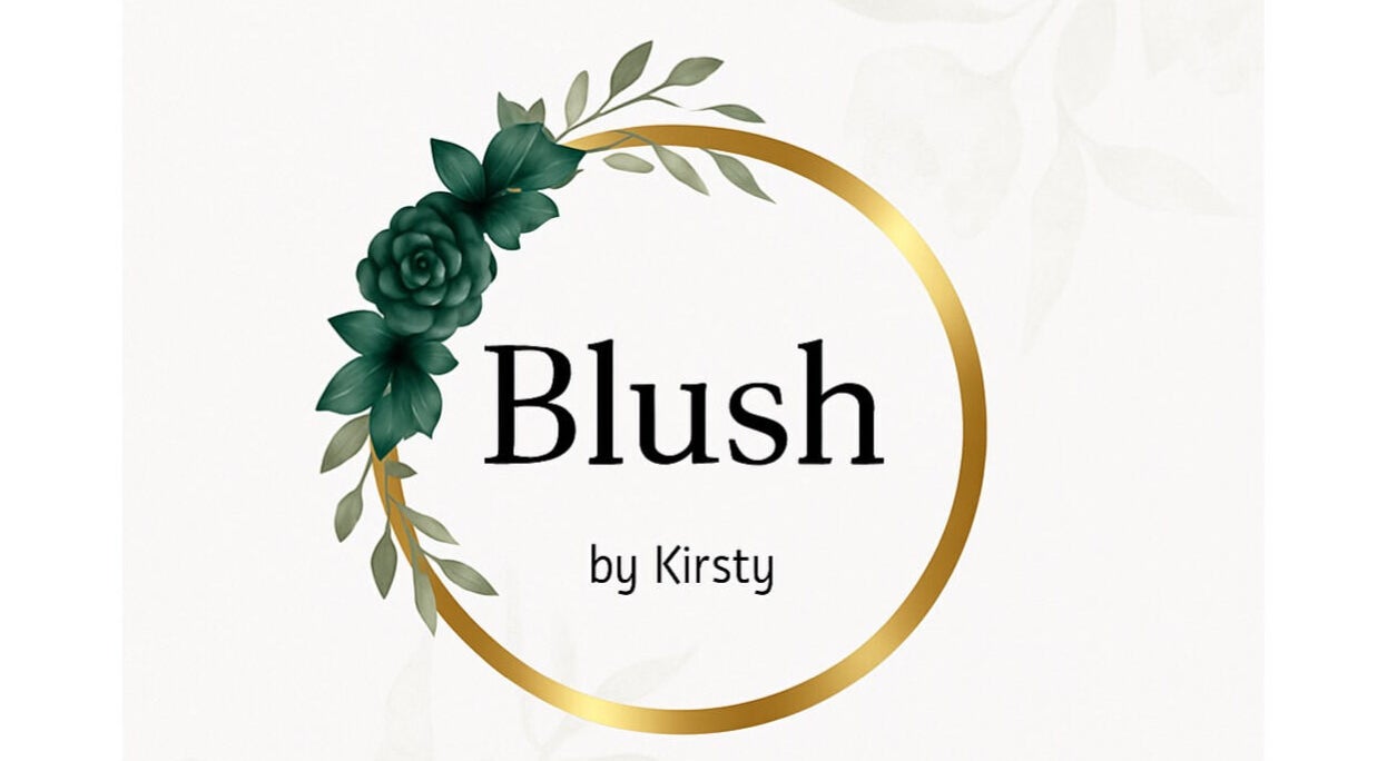Logo of Blush by Kirsty, a beauty venue in Stoke Mandeville, England, GB with green floral design.