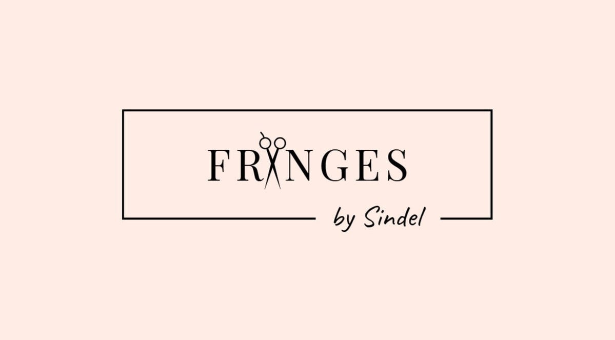 Fringes by Sindel logo featuring scissors in Ħal Tarxien, MT. Aesthetic design in soft tones.
