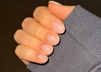 Stylish nude nails at Lustrée Nails, Northampton, England, GB, showcasing a chic manicure.