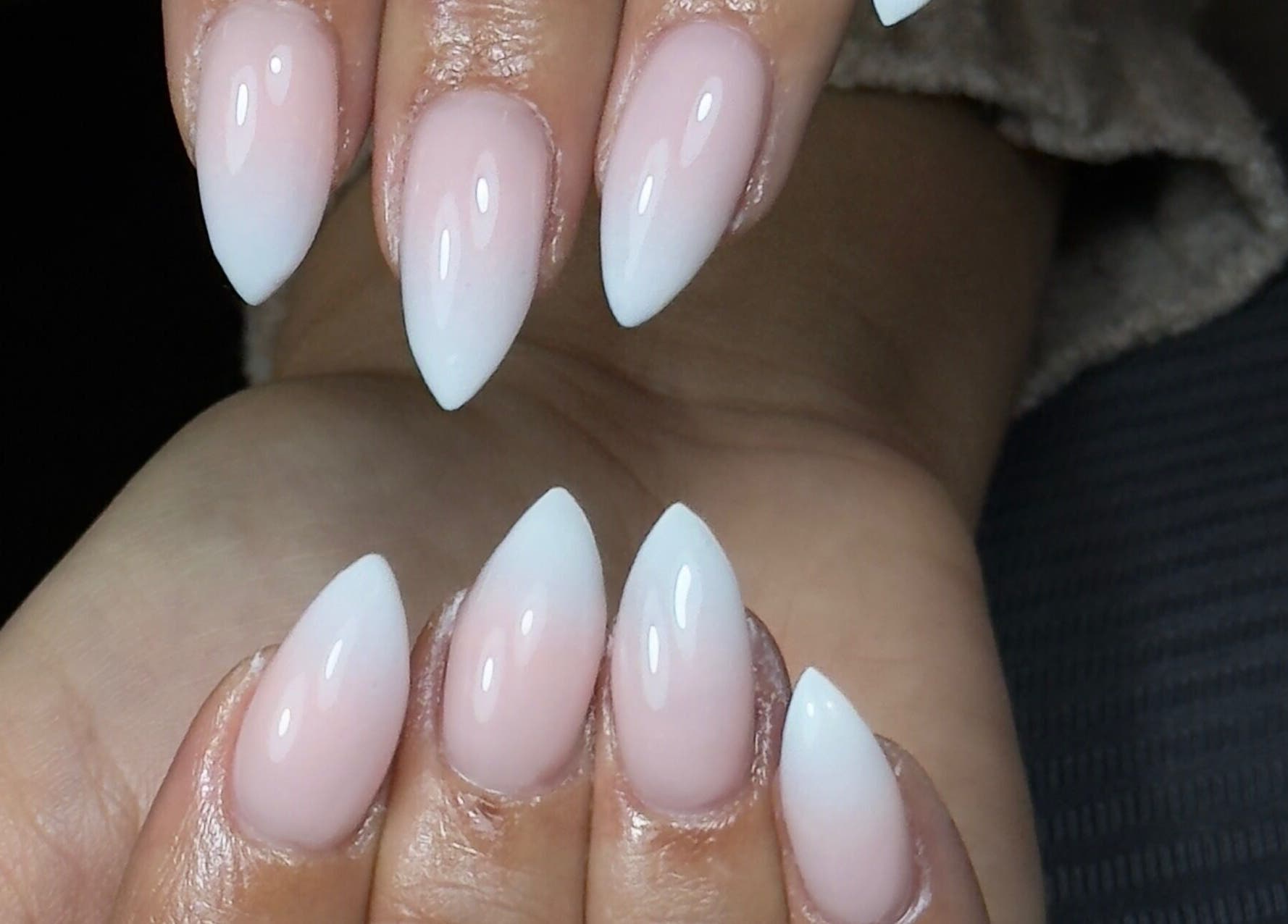 Stunning ombré nails at Lustrée Nails, Northampton, England. Exquisite manicure design with a glossy finish.