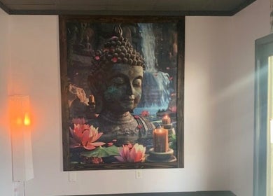 Tranquil Buddha artwork at Salt Spa II, Newport, Tennessee, US, enhancing relaxation ambiance.