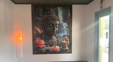 Tranquil Buddha artwork at Salt Spa II, Newport, Tennessee, US, enhancing relaxation ambiance.