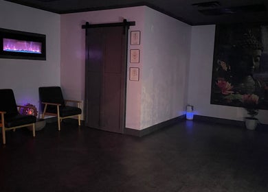 Relaxing lounge at Salt Spa II, Newport, Tennessee, US featuring calming decor and ambient lighting.