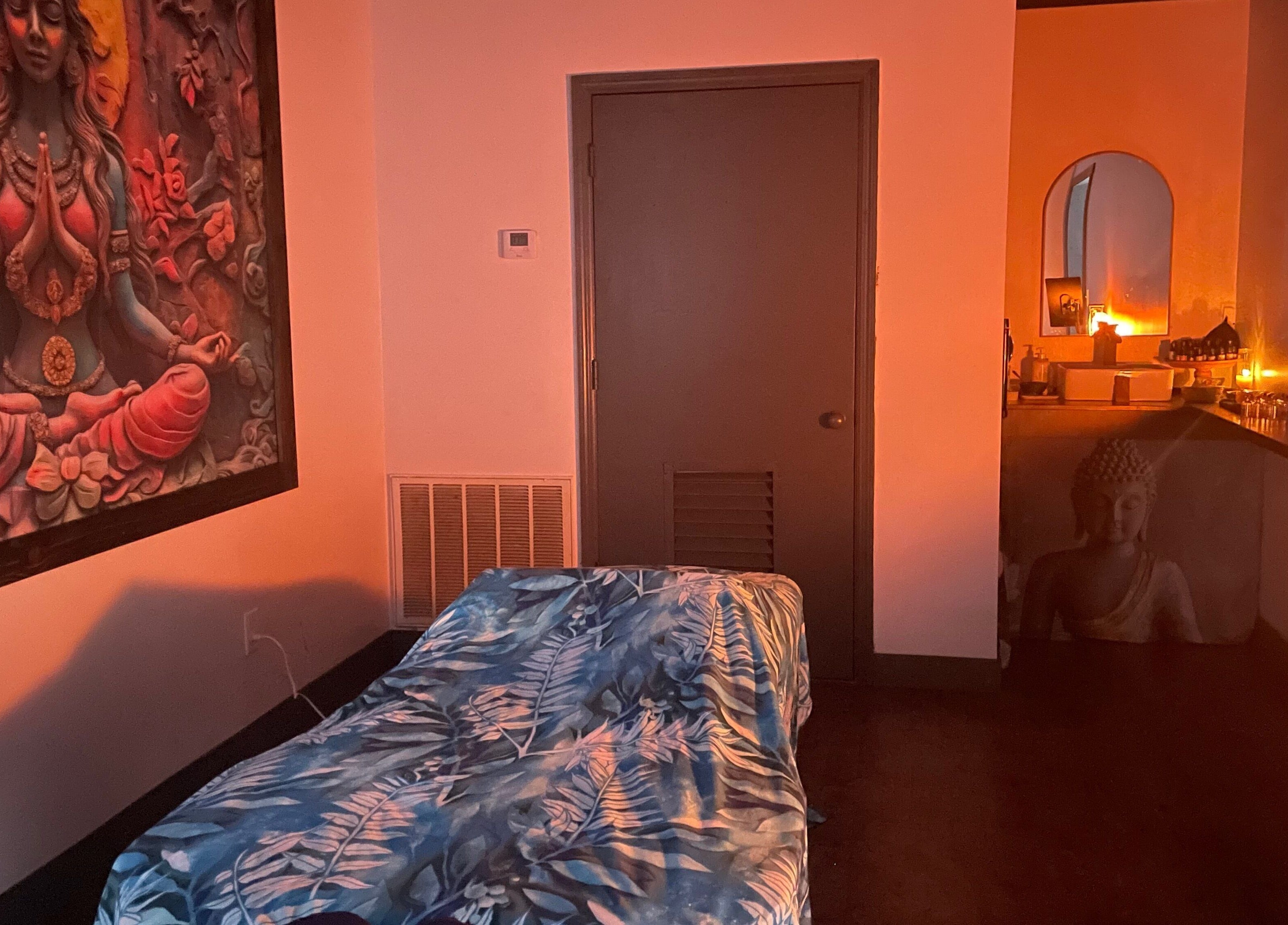 Tranquil room at Salt Spa II in Newport, Tennessee, US, featuring calming art and ambient lighting.