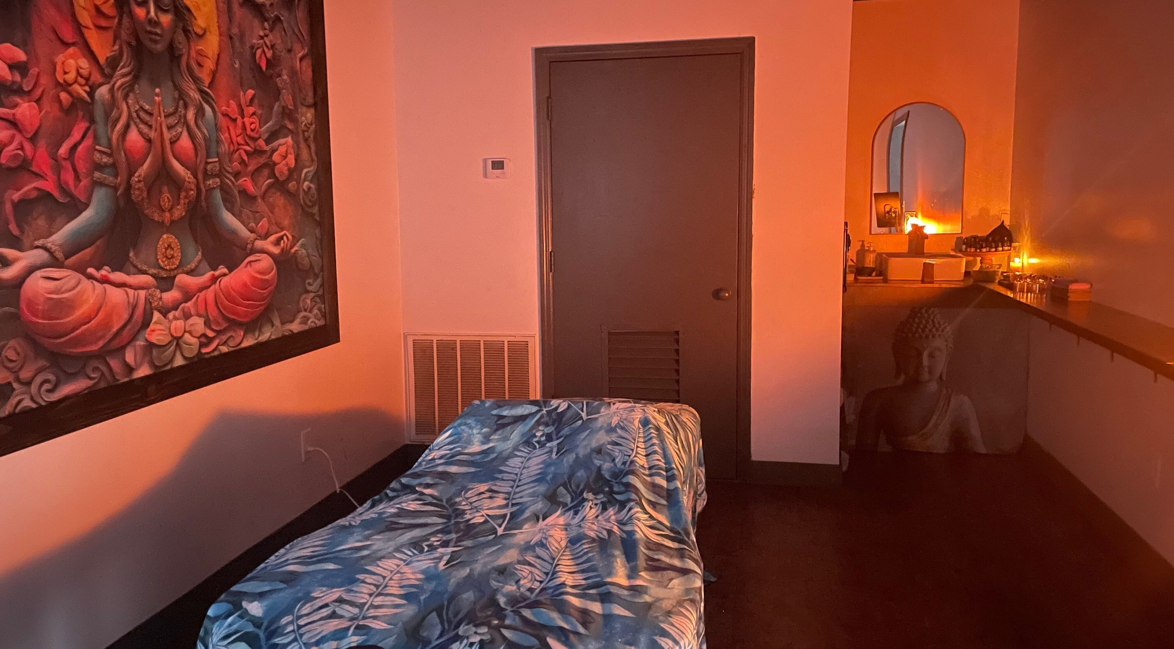 Tranquil room at Salt Spa II in Newport, Tennessee, US, featuring calming art and ambient lighting.