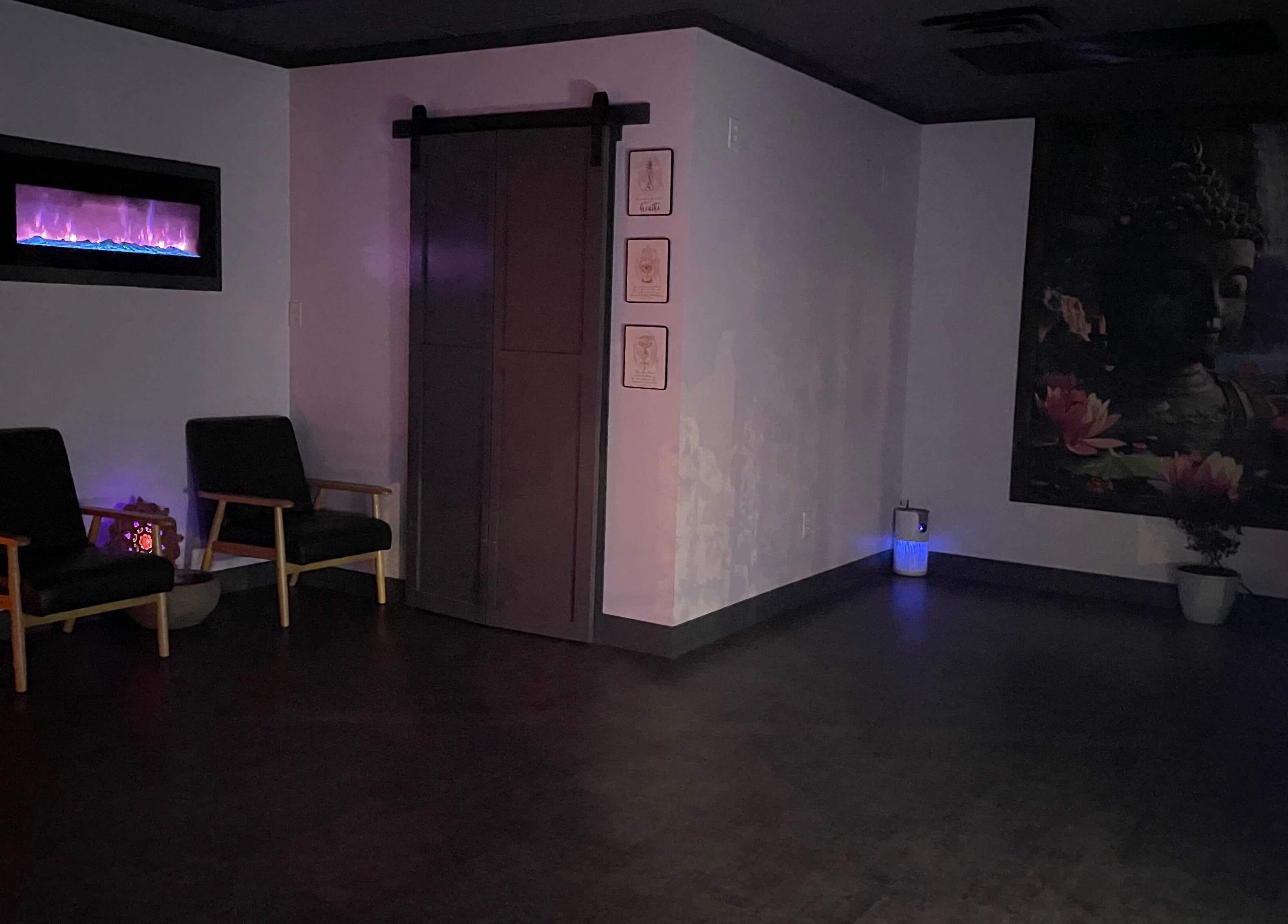 Calm seating area with soft lighting at Salt Spa II, Newport, Tennessee, US.