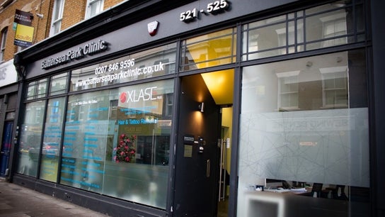 Front of Jing Clinic Battersea Park in London, England, GB with glass exterior and signage.