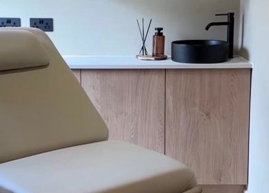 Elegant treatment chair at NAUI SKIN Aesthetics, The Ladies Lounge, Weeford, England, GB.