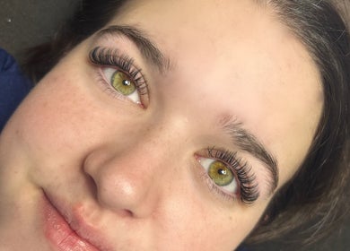 Close-up of a client's eyes showcasing eyelash extensions at Beauty By Yas, Attleborough, England, GB.