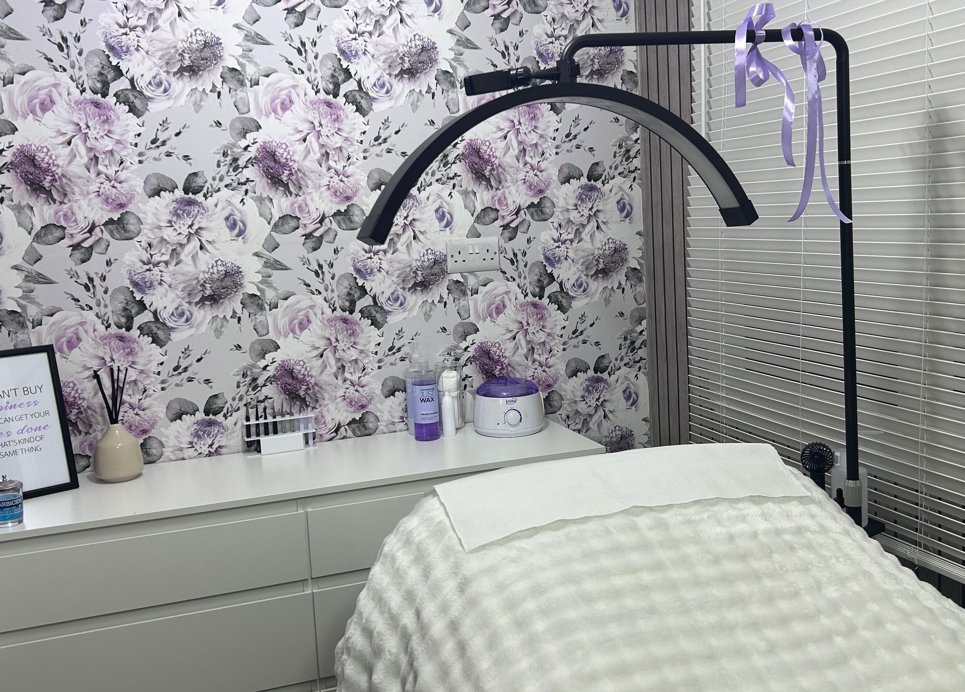 Beauty By Yas lash room with stylish floral decor in Attleborough, England, GB.