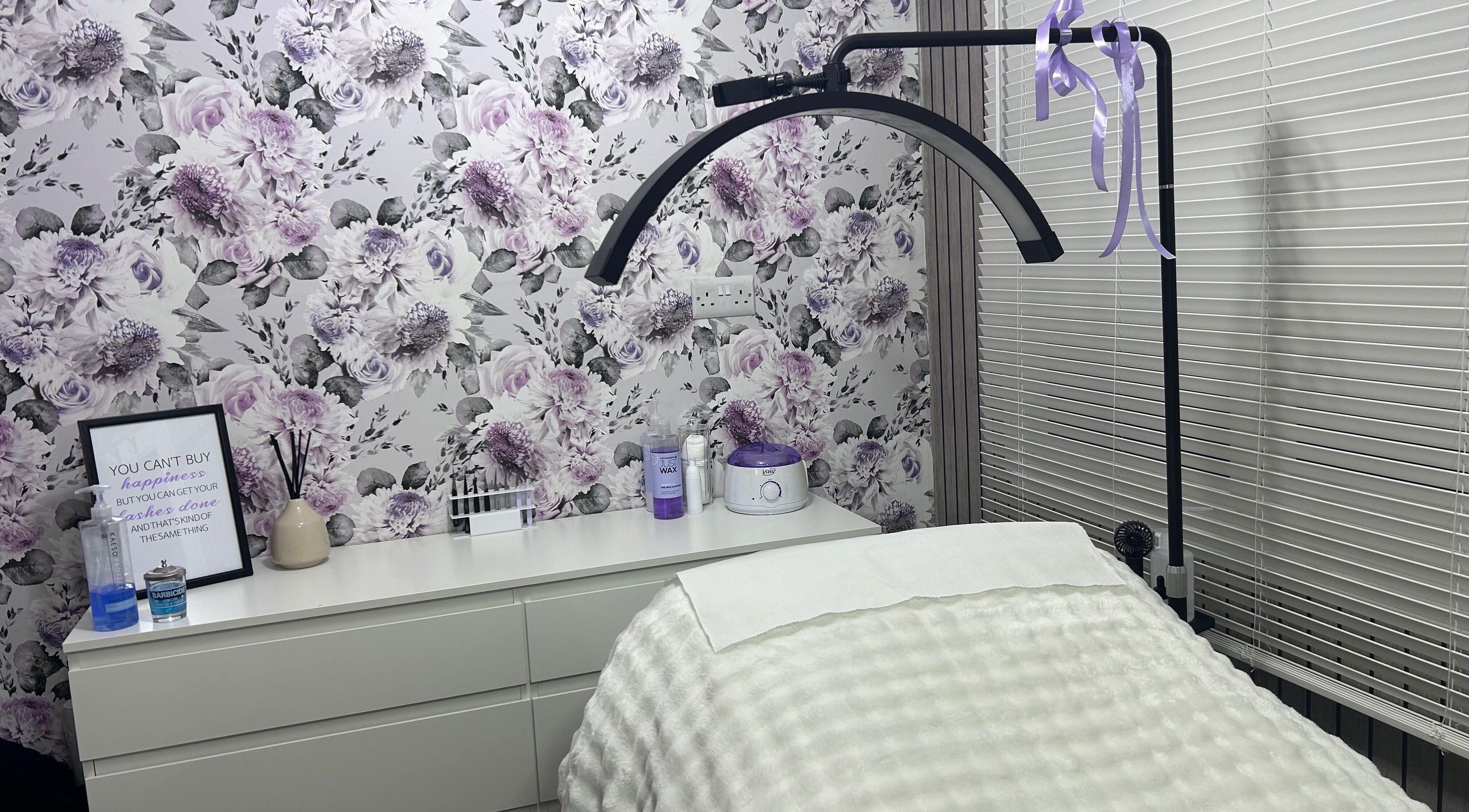 Beauty By Yas lash room with stylish floral decor in Attleborough, England, GB.