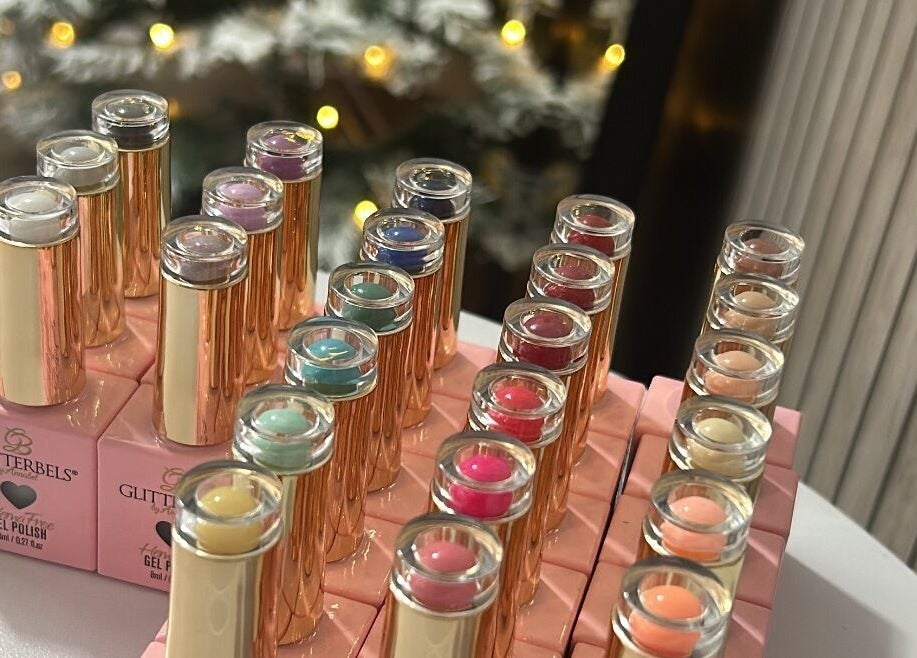 Elegant nail polish display at Beauty By Yas, Attleborough, England, GB showcasing vibrant colors.