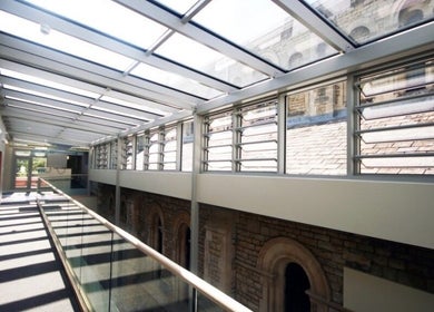 Bright hallway with skylights at True Circle, Oxford, England, GB.