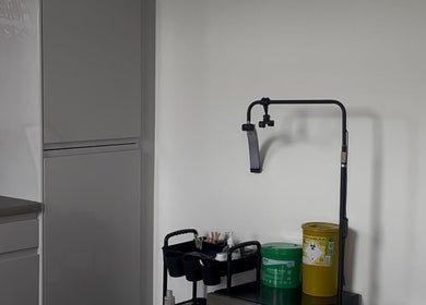 Organized salon workspace at ByMara, Glasgow, Scotland, GB with modern tools and storage.