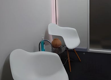 Modern seating at Balancing Wellness, Melbourne, Victoria, AU creates a relaxing atmosphere.