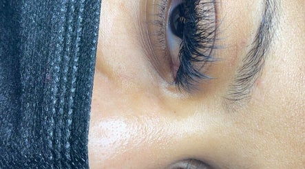 Close-up of eyelash extensions at Seven14, Vallejo, California, US, showcasing detailed lash work.