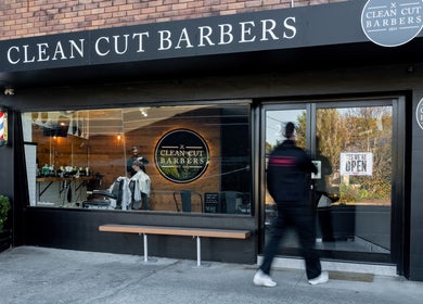 Clean Cut Barbers storefront in Caringbah South, New South Wales, AU, featuring a welcoming entrance.