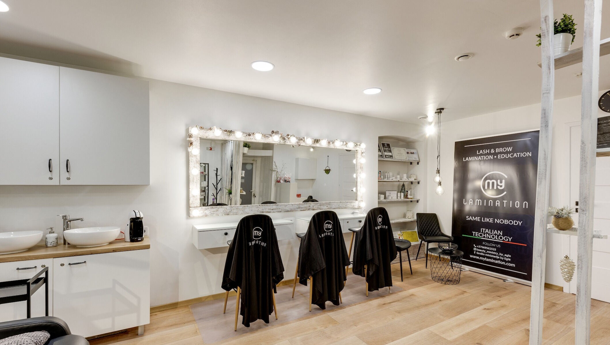 Chic interior of My Lamination Studija in Vilnius, Vilniaus Apskritis, LT with stylish decor and salon stations.