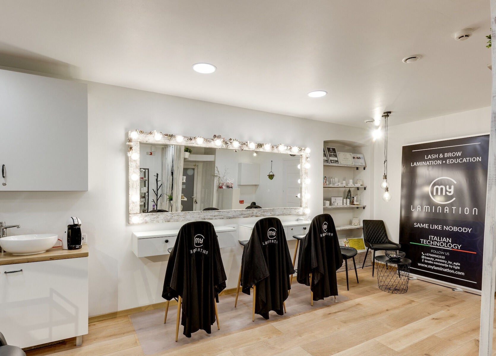 Chic interior of My Lamination Studija in Vilnius, Vilniaus Apskritis, LT with stylish decor and salon stations.