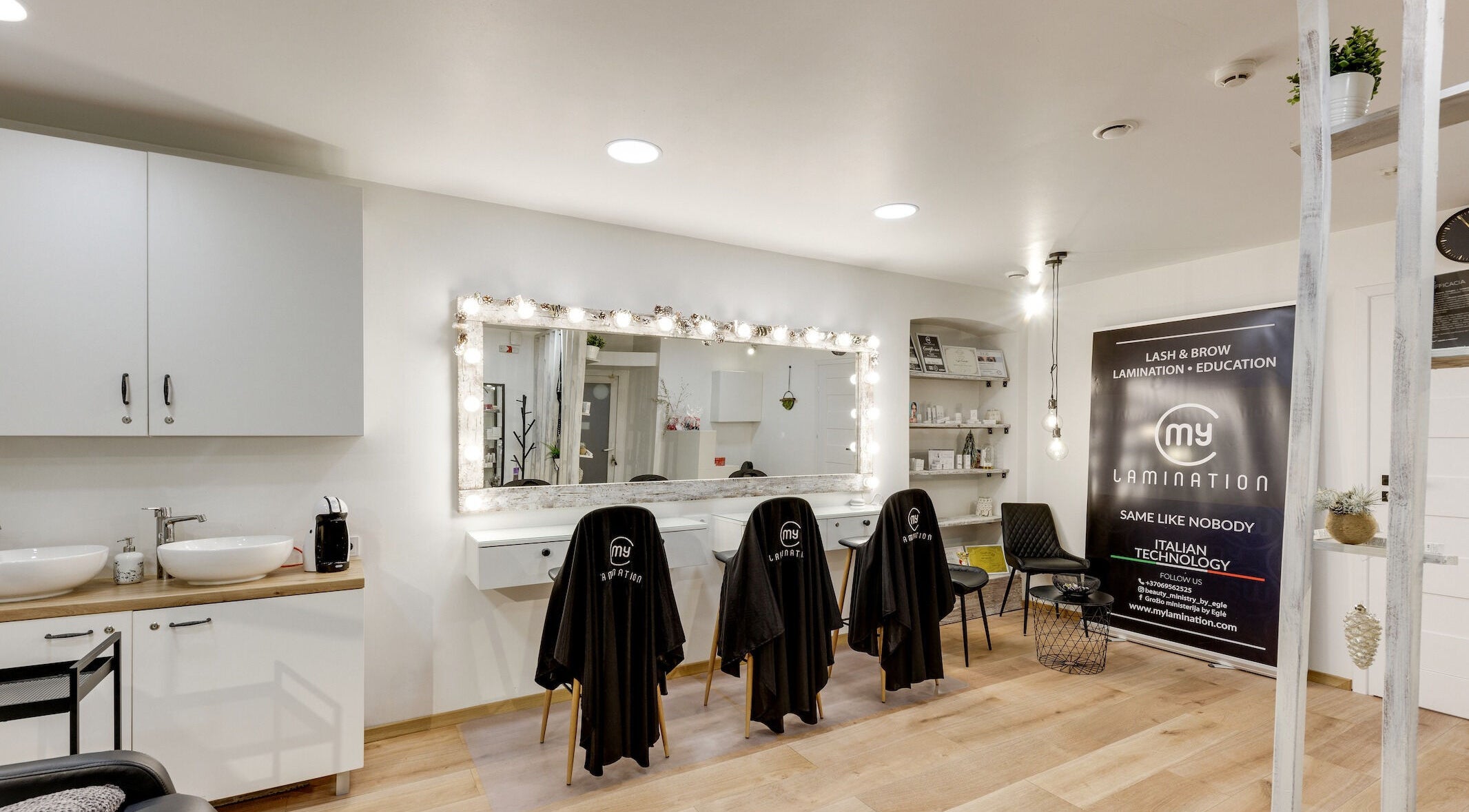 Chic interior of My Lamination Studija in Vilnius, Vilniaus Apskritis, LT with stylish decor and salon stations.