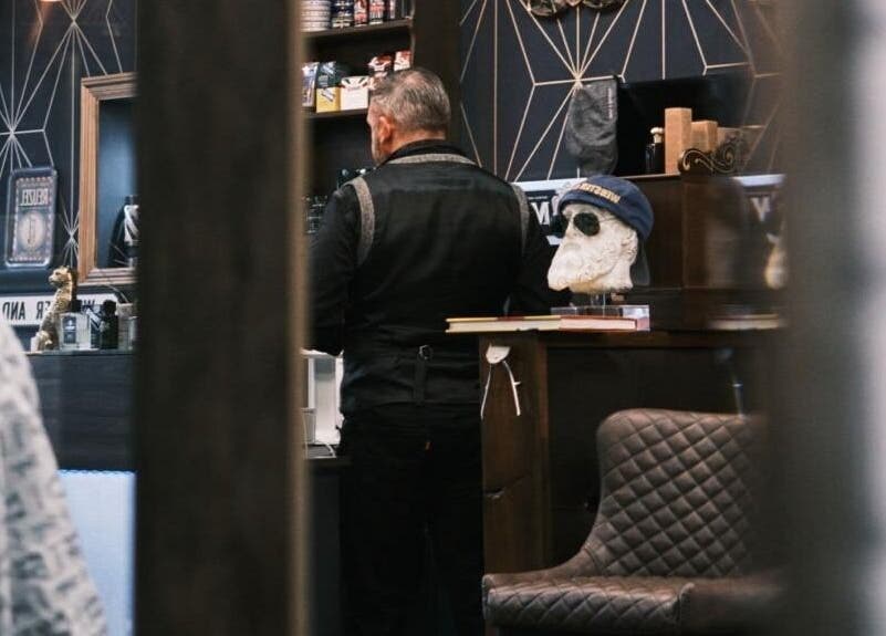 Stylish interior of Webster & Carr barber shop in Newcastle upon Tyne, England, GB.