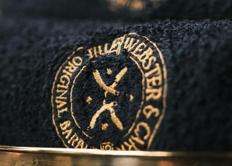 Webster & Carr branded towel, Newcastle upon Tyne, England, GB.