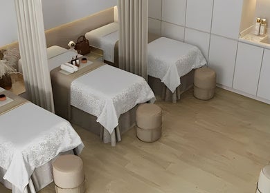 Tranquil spa room with three massage beds at The Lash House, Singapore, SG.