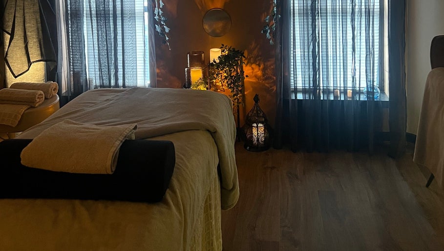 Relaxing massage room at Soul Massage Therapy, Livingston, Scotland, GB, with soft lighting and cozy ambiance.
