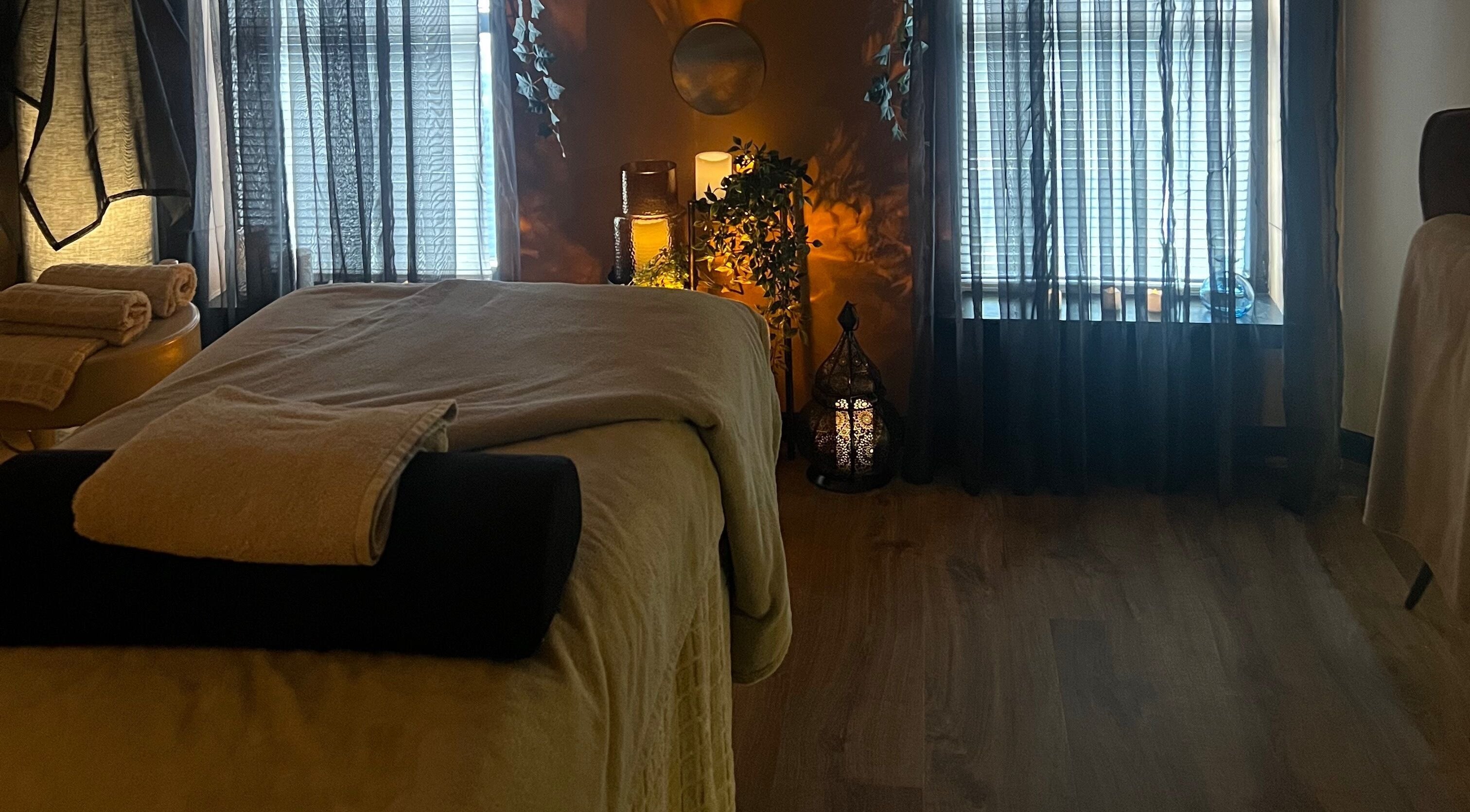 Relaxing massage room at Soul Massage Therapy, Livingston, Scotland, GB, with soft lighting and cozy ambiance.