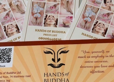 Hands of Buddha brochure featuring services at Glam & Glow By Fatimah, Sale, England, GB.