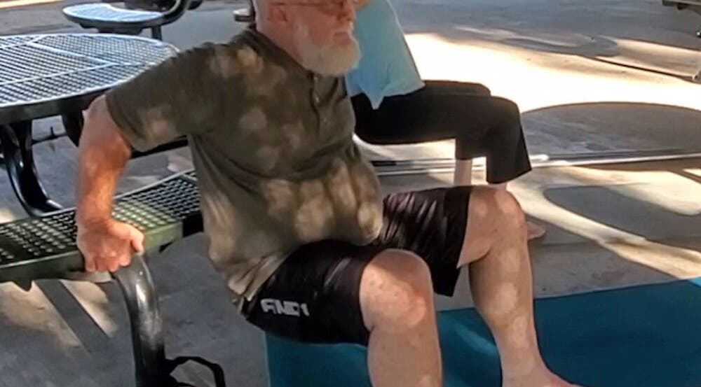 Outdoor exercise session at Active Healing Dallas FT Worth, Watauga, Texas, US, featuring bench dips.