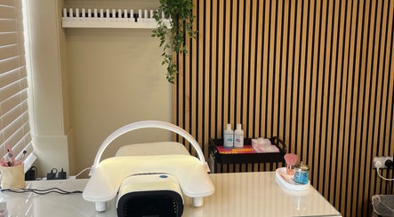 Modern nail station at Nailz by Amber Mia, Exeter, England, GB features sleek design with stylish decor.