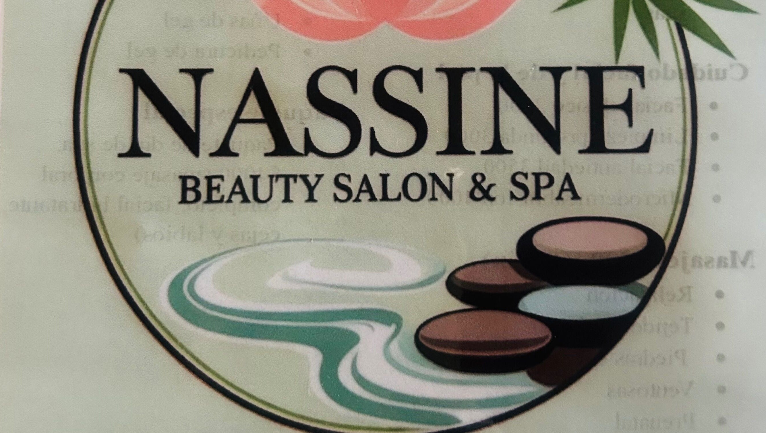 NASSINE Beauty Salon & Spa logo featuring calming stones and waves, located in Jarabacoa, La Vega, DO.