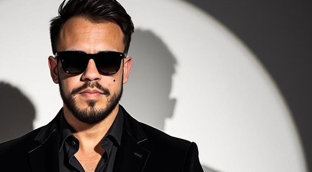 Visagista e cabeleireiro em óculos escuros no local Beethoven, Porto, PT.