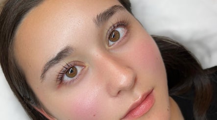 Close-up of enhanced brows and lashes at She Got Brow & Lash Beauty Studio in Toronto, Ontario, CA.