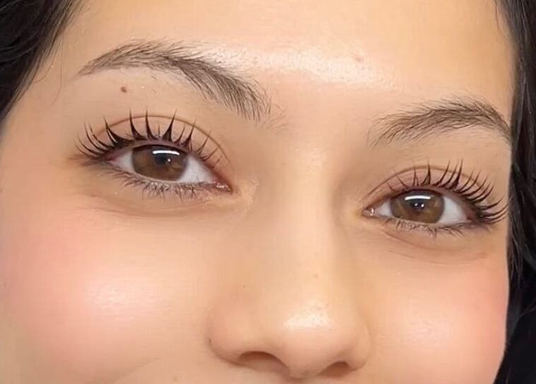 Close-up of a client's elegant lashes at S.G.L Studio, Toronto, Ontario, CA.