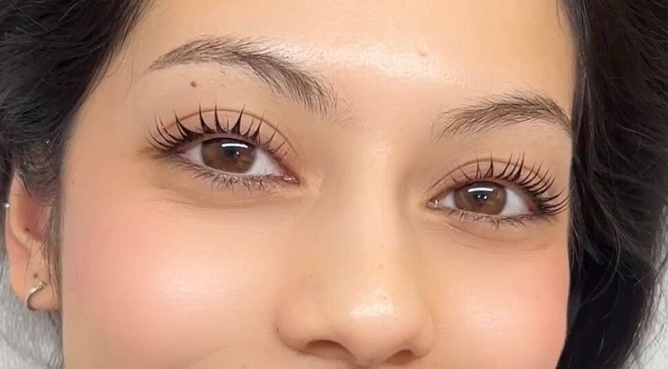 Close-up of a client's elegant lashes at S.G.L Studio, Toronto, Ontario, CA.