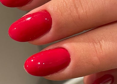 Vibrant red gel manicure by Kandyse Faye | Nail Artist at Wellingborough, England, GB.