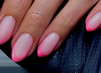Stylish pink-tipped nails by Kandyse Faye | Nail Artist in Wellingborough, England, GB.