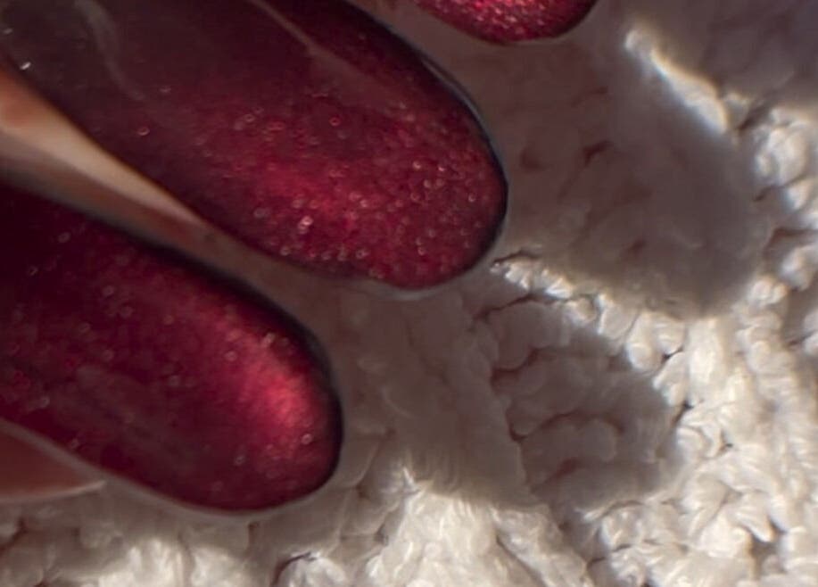 Crimson nail art by Kandyse Faye | Nail Artist in Wellingborough, England, GB on white textured background.